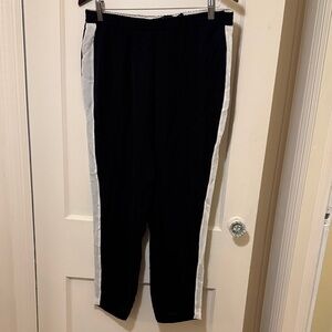 Theory Black and White silk Elastic Waist Tux Pants. Very light silk!Size Large